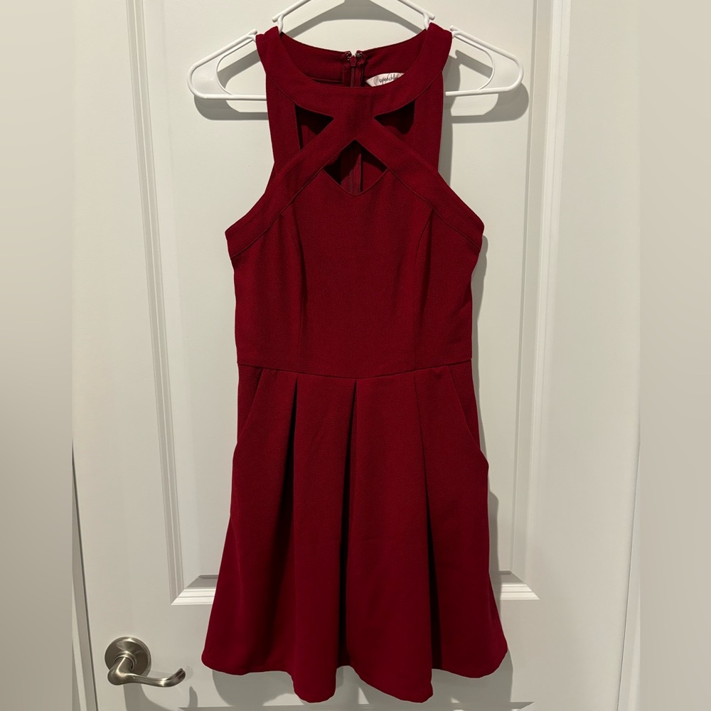 Red Cage-Front Fit & Flare Dress